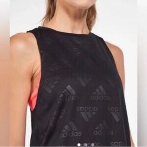 adidas Black Logo-Print Women's Tank with Coral Accents